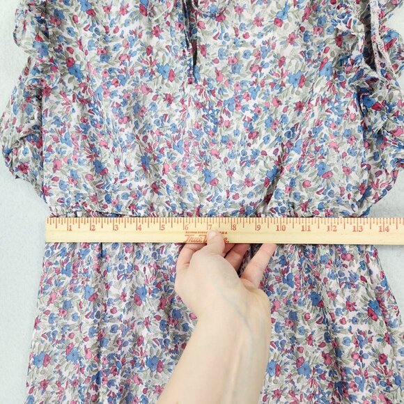 BB Dakota Dress Womens Large Blue Pink Floral Ruffle Tiered Maxi Peasant Cottage - Picture 8 of 13